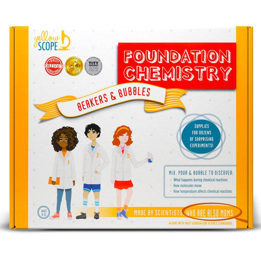 Yellow Scope chemistry kit cover inviting kids to explore science at home.