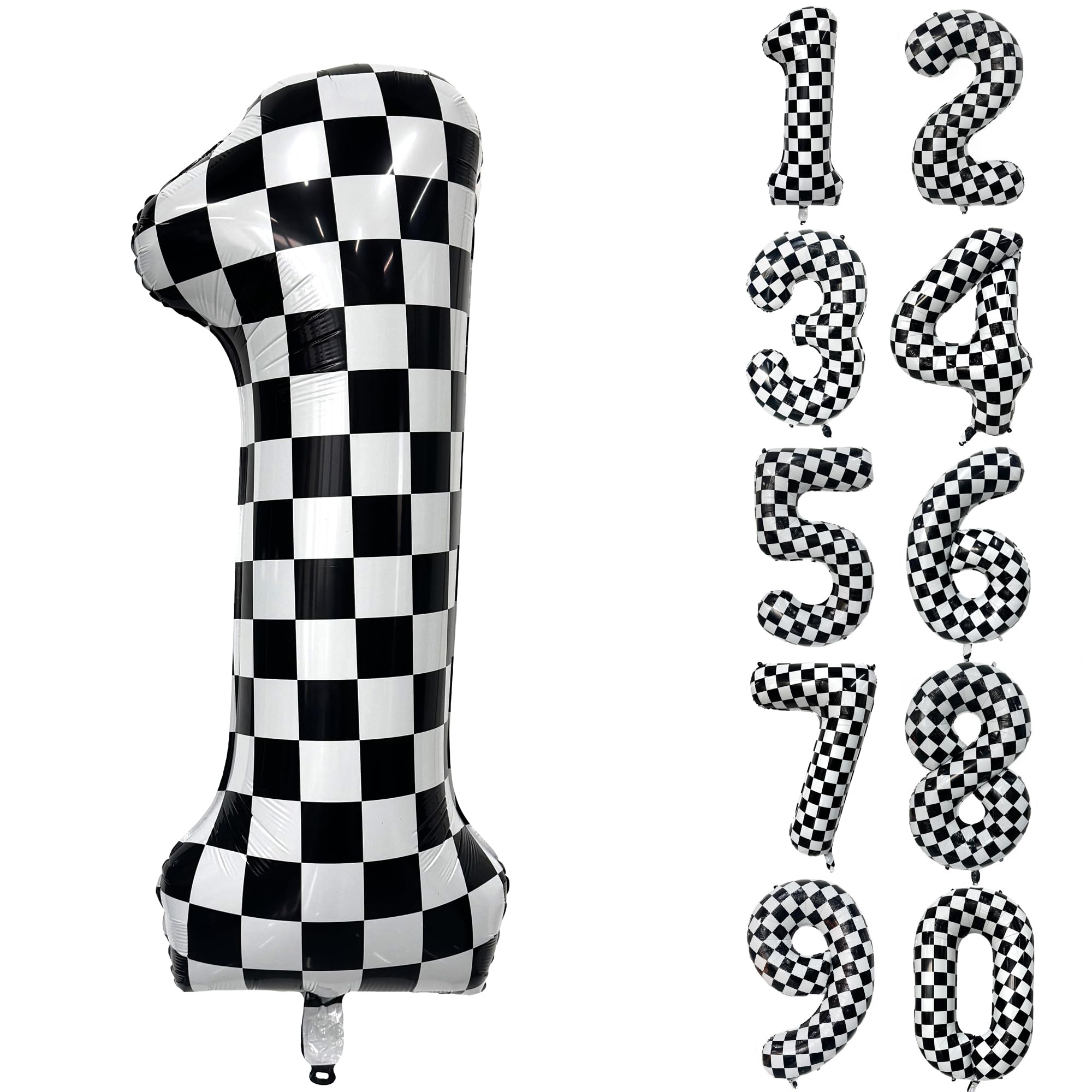Yeodong checkered number balloon 1 in black and white, 40 inch, ideal birthday decor