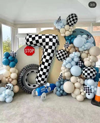 Yeodong checkered number balloon 1 inflated on a colorful party table