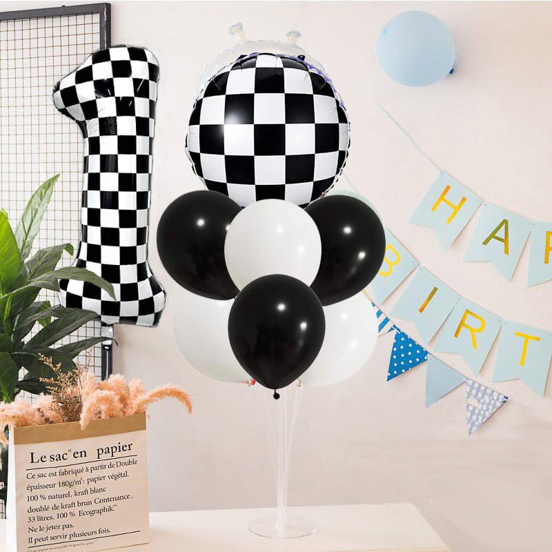 Yeodong checkered number balloon 1 used as a photo prop for festive selfies