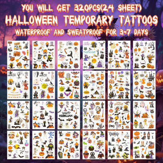 Yeolepor Halloween tattoos with safe, waterproof designs for trick-or-treat fun