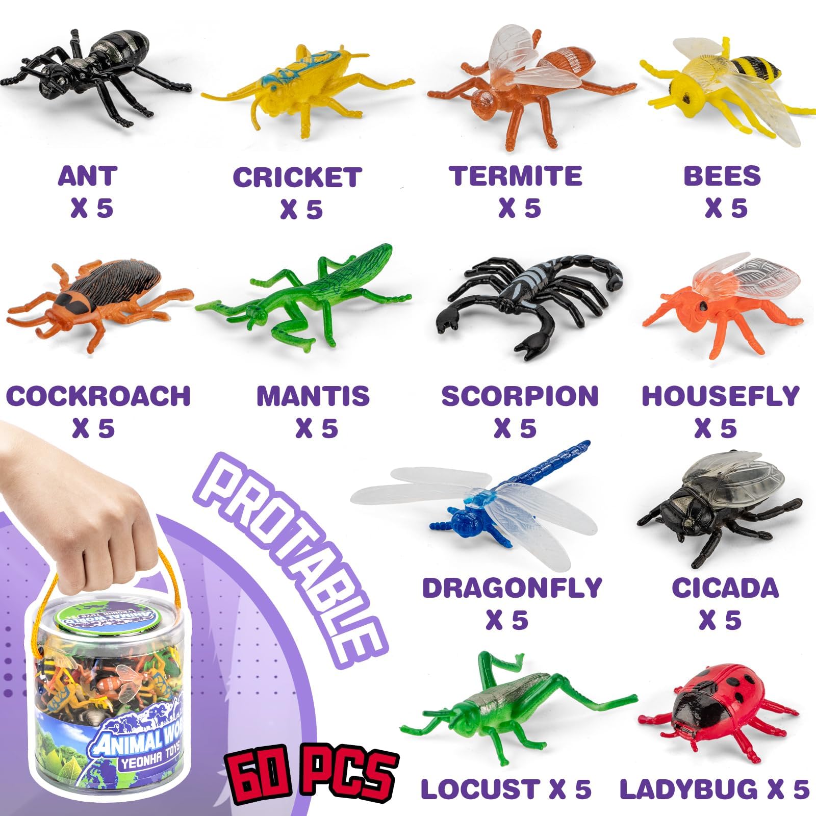 Yeonha Toys 12-kind bug figurines with lifelike detail for hands-on science play.