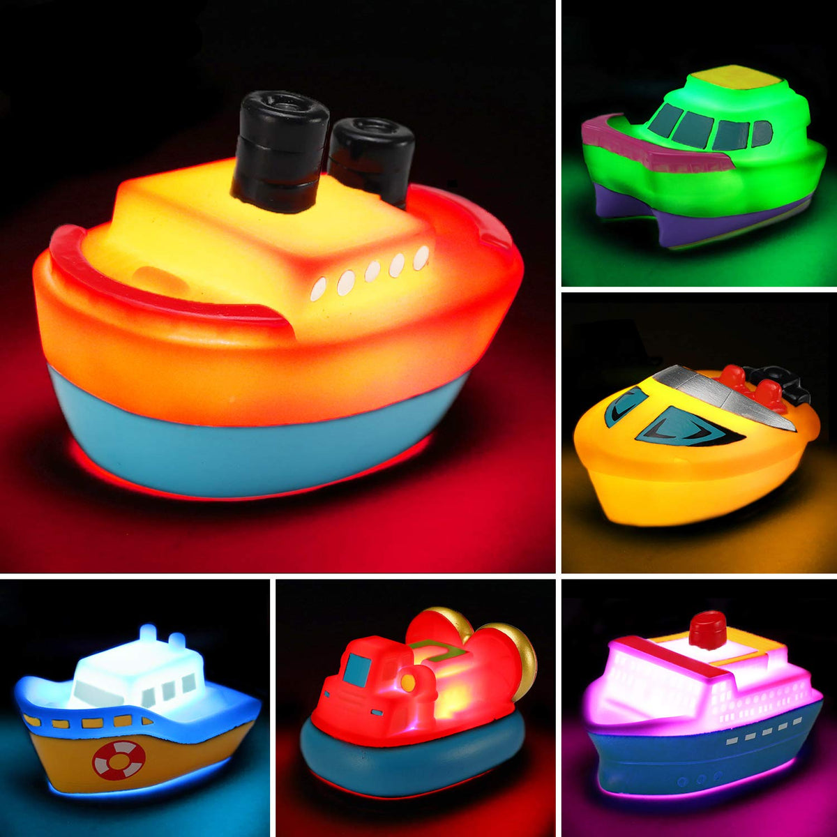Yeonha Toys flashing bath boats 6-pack in vibrant colors for bath time fun