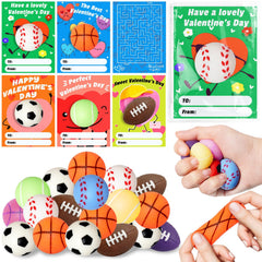 Yeopopshop Valentines cards with sport-stress balls, front view; ideal classroom gift exchange.
