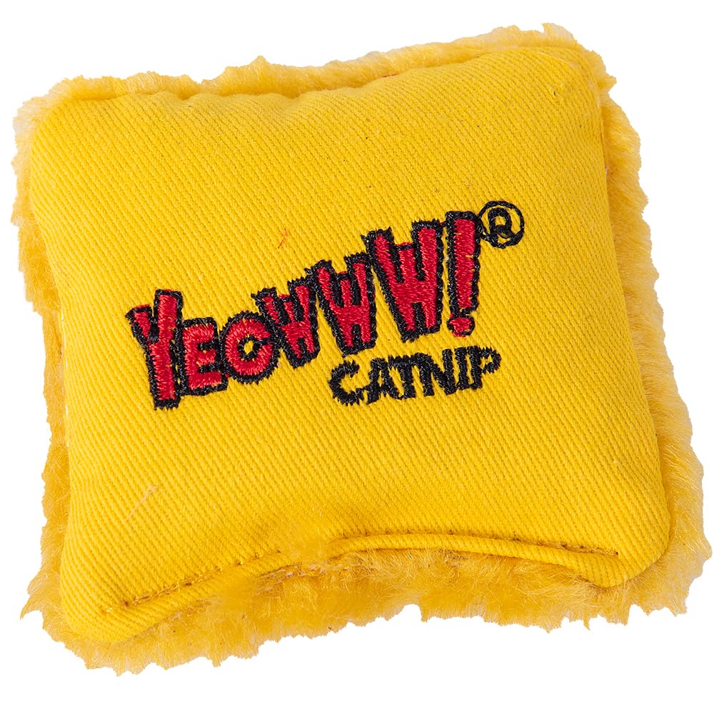 Yeowww! Catnip Pillow Yellow front view boosts playful exploration and relaxed moments
