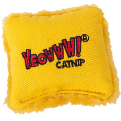 Yeowww! Catnip Pillow Yellow front view boosts playful exploration and relaxed moments