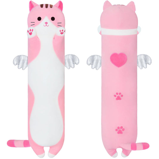 Yeqivo pink cat plush pillow 50cm for cozy reading corners.