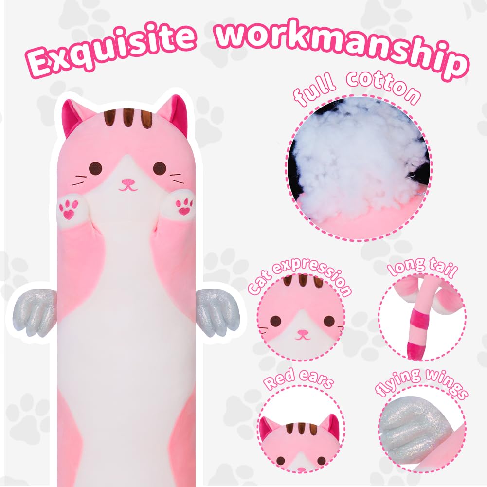 Yeqivo pink cat plush pillow 70cm ideal for naps and hugs.