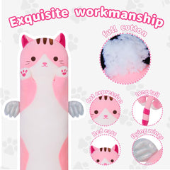 Yeqivo pink cat plush pillow 70cm ideal for naps and hugs.