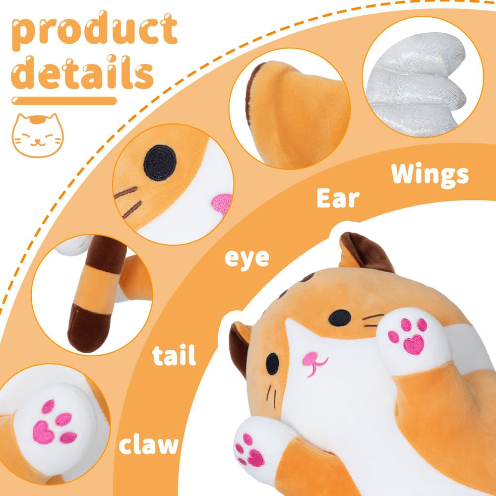Yeqivo winged yellow cat plush pillow 50cm whimsical design