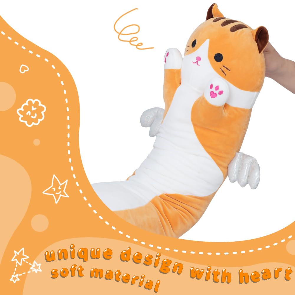 Yeqivo cute cat plush pillow yellow 110cm large cuddle buddy