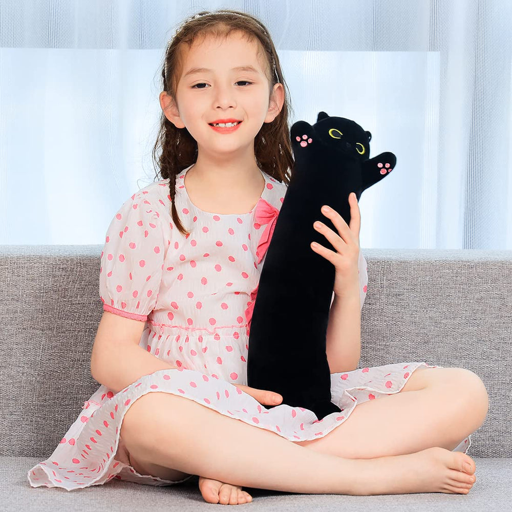 Yeqivo soft plush cat body pillow 70cm in black offers extra-length comfort for reading.