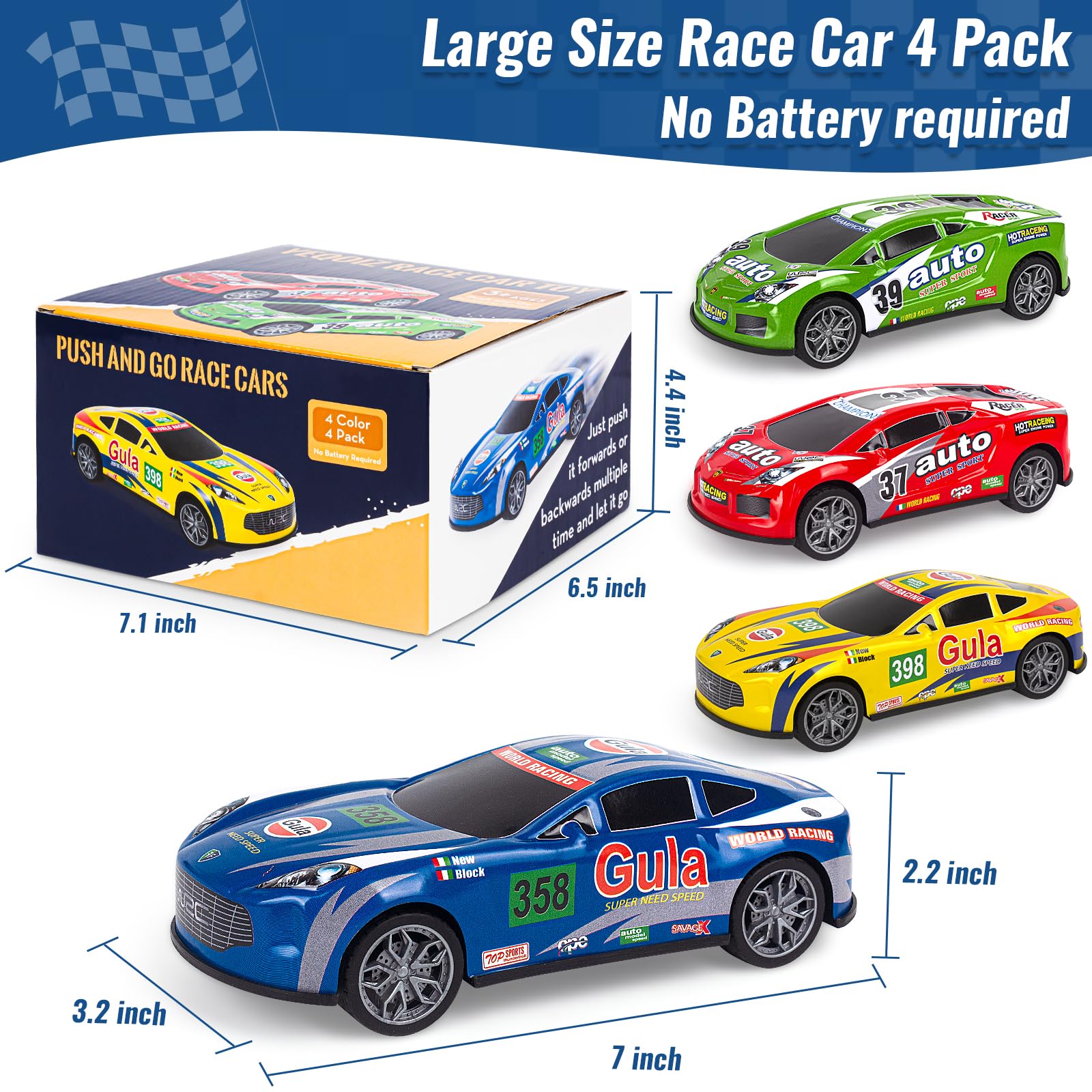 YEQOIZ 7-inch blue race truck top view showcases vibrant color recognition during play.
