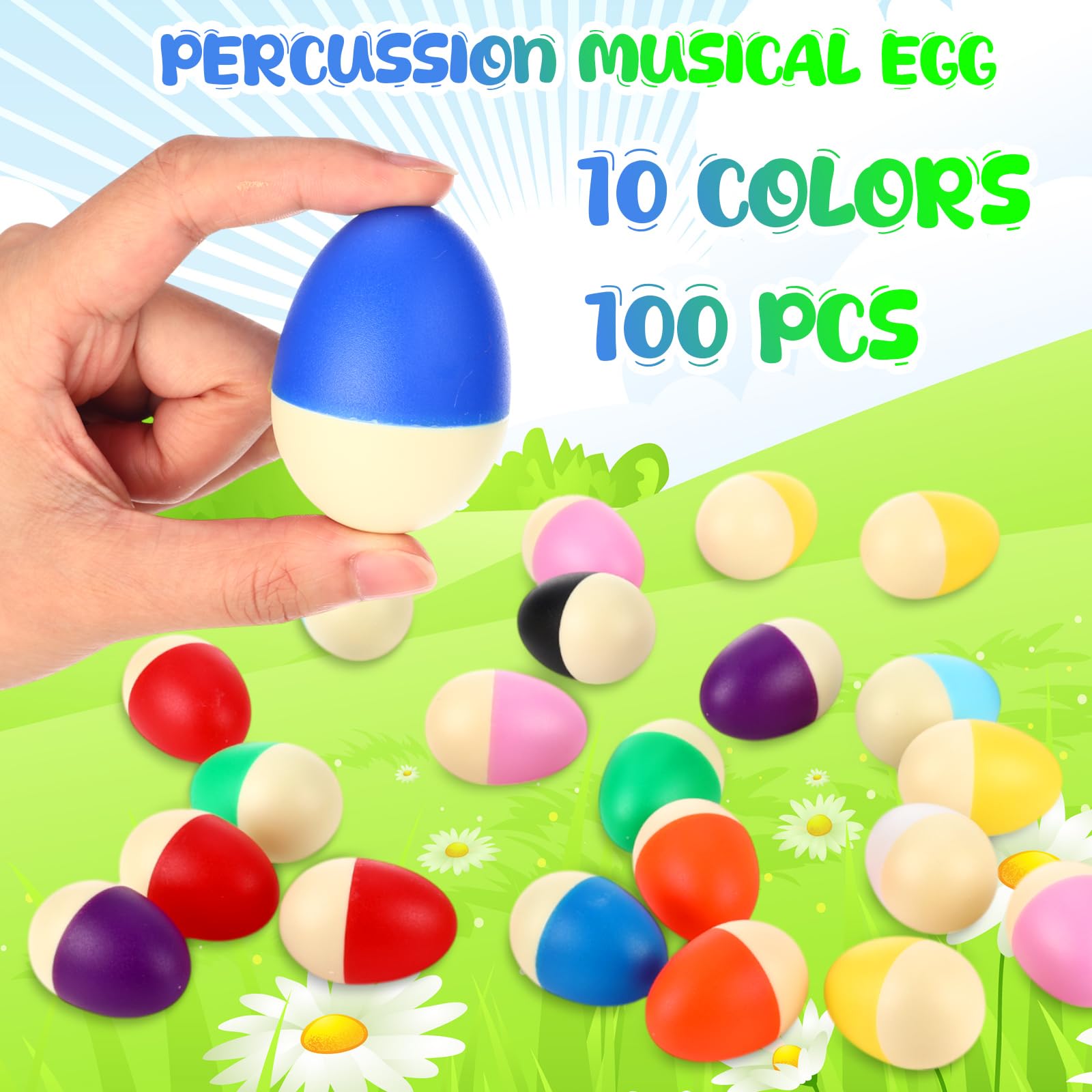 Closeup of Yeshone egg shakers showing multicolor shells for DIY painting