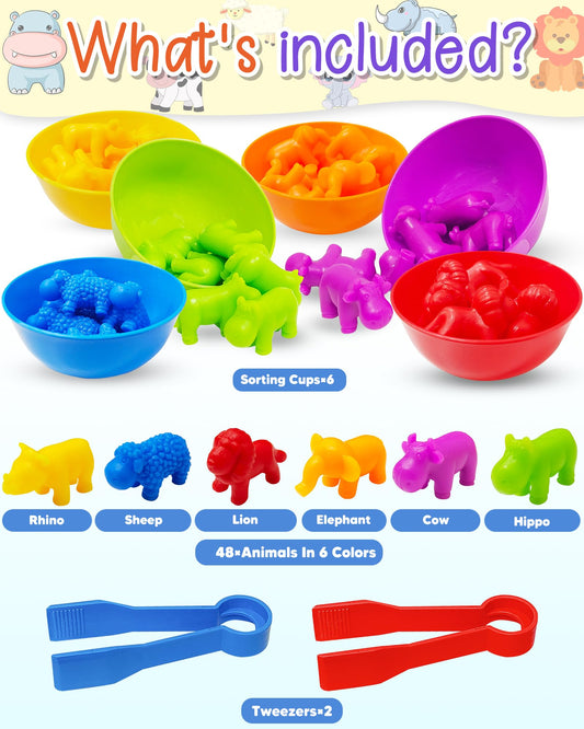 Yetonamr Montessori animal toys with bowls enhances color recognition and sorting skills