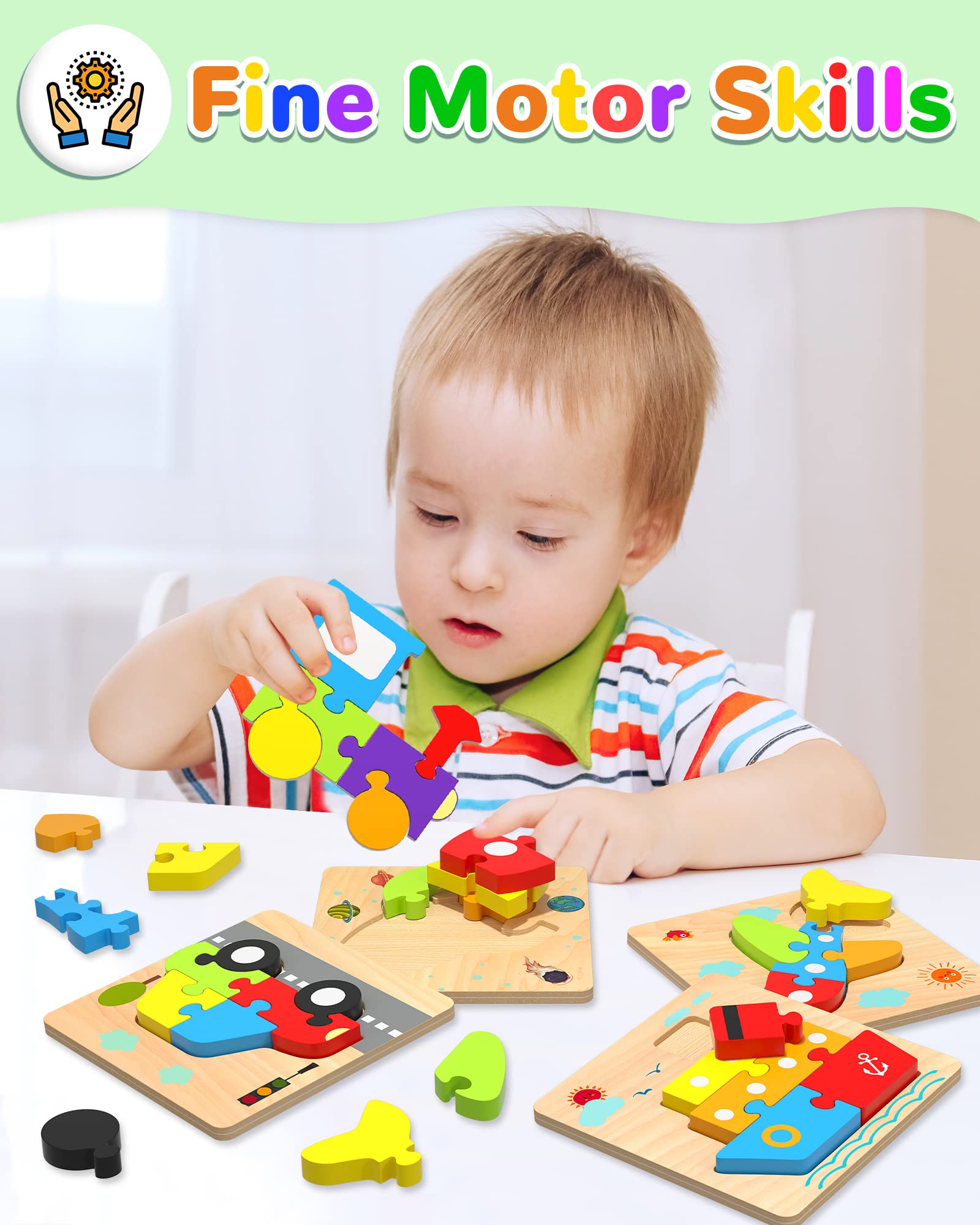 Yetonamr wooden toddler puzzle aircraft encourages vehicle recognition and problem solving