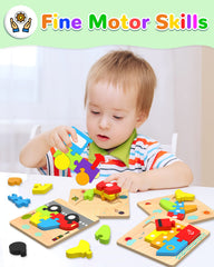 Yetonamr wooden toddler puzzle aircraft encourages vehicle recognition and problem solving