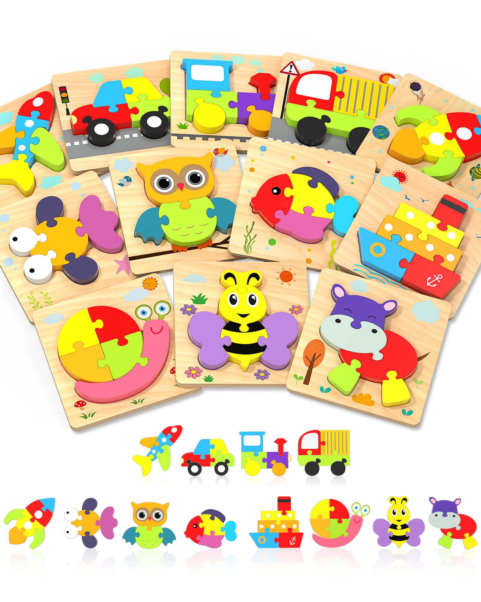 Yetonamr wooden toddler puzzle with animals supports fine motor skills.
