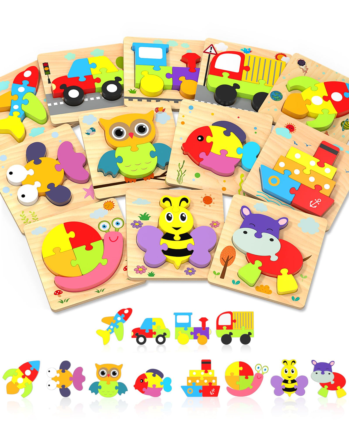 Yetonamr wooden toddler puzzle with animals supports fine motor skills.
