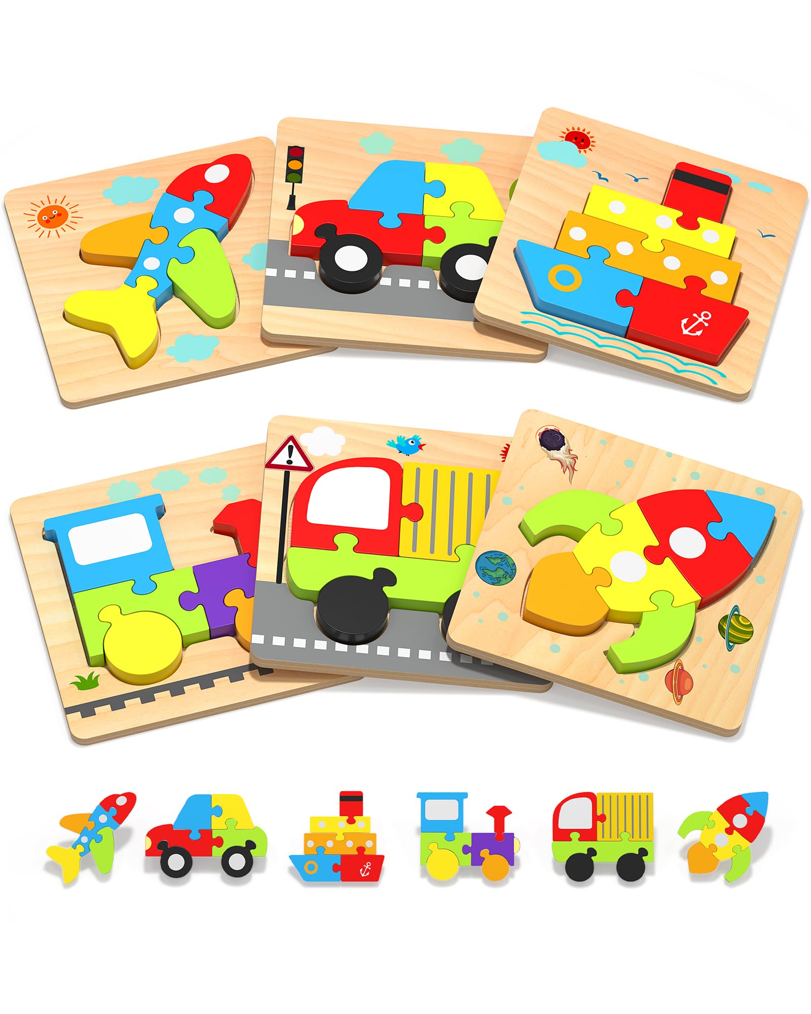 Yetonamr wooden toddler puzzle car supports fine motor skills during play