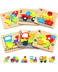 Yetonamr wooden toddler puzzle car supports fine motor skills during play