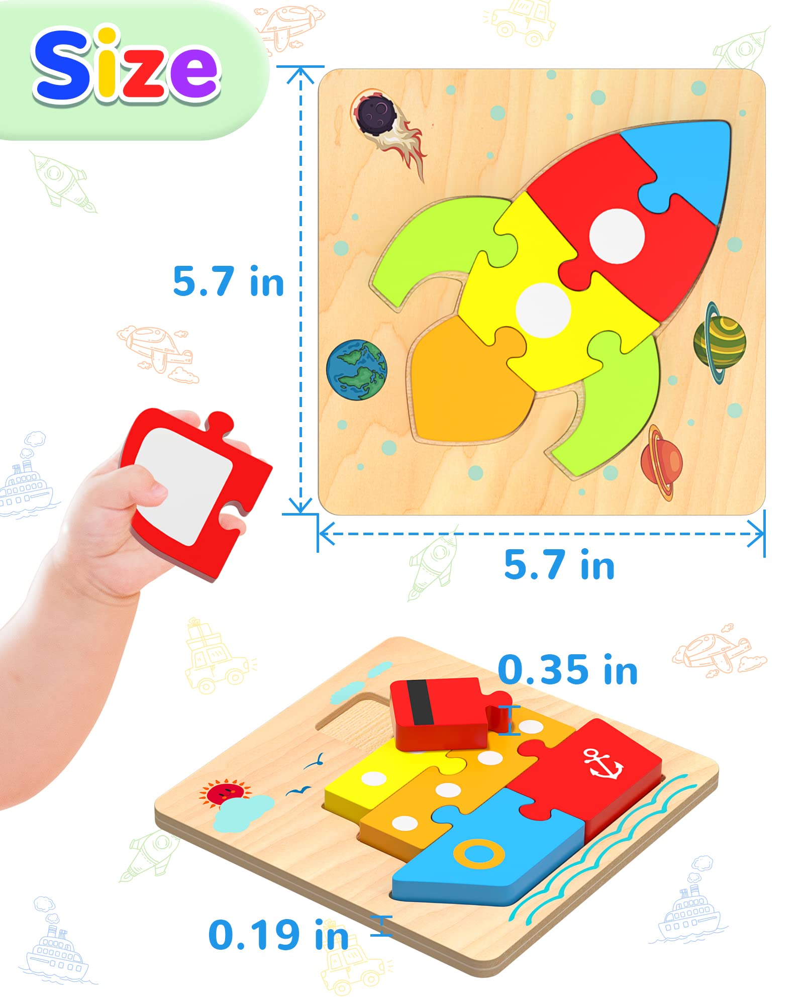 Yetonamr wooden toddler puzzle train fosters sequencing and language development with vehicle names
