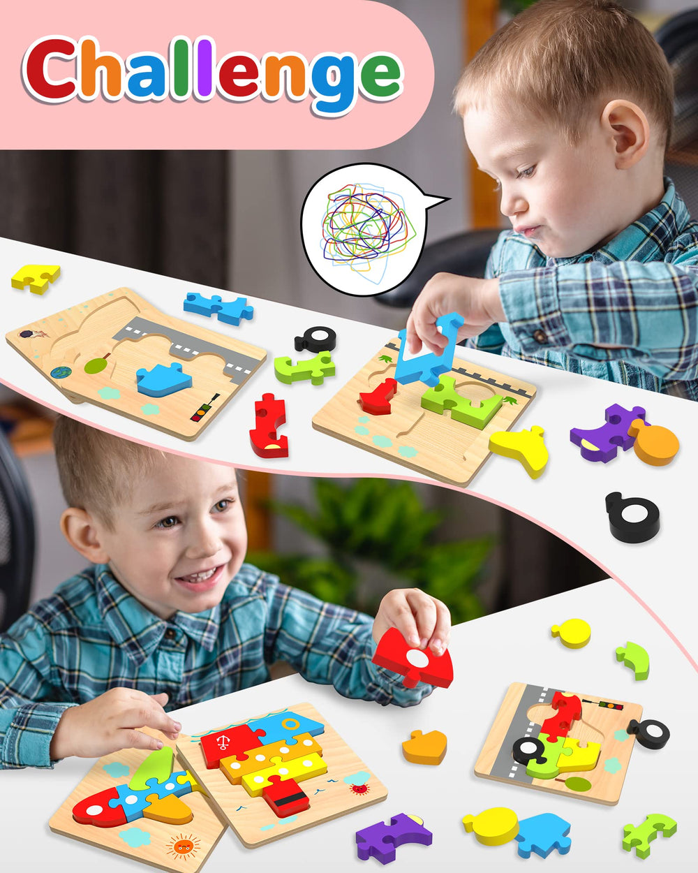 Yetonamr wooden toddler puzzle truck supports hand-eye coordination during play