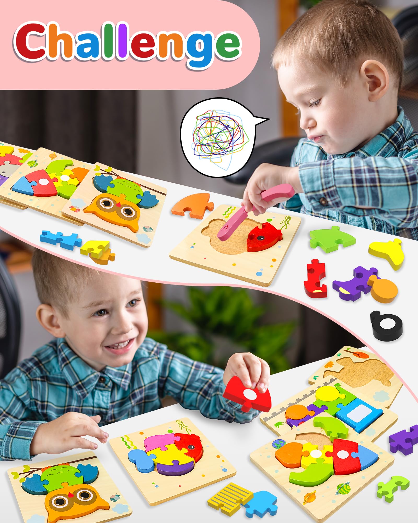 Yetonamr wooden toddler puzzle with vehicles promotes problem solving through hands-on play.