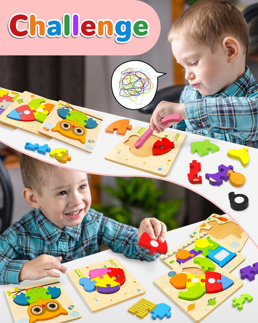Yetonamr wooden toddler puzzle with vehicles promotes problem solving through hands-on play.