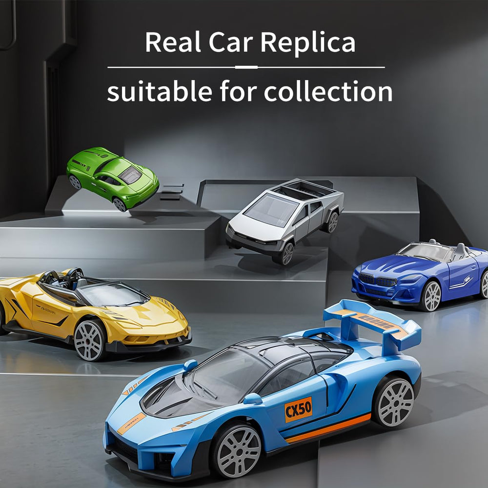 Yewkou 1:64 scale die-cast cars in bright colors for kid-friendly appeal.