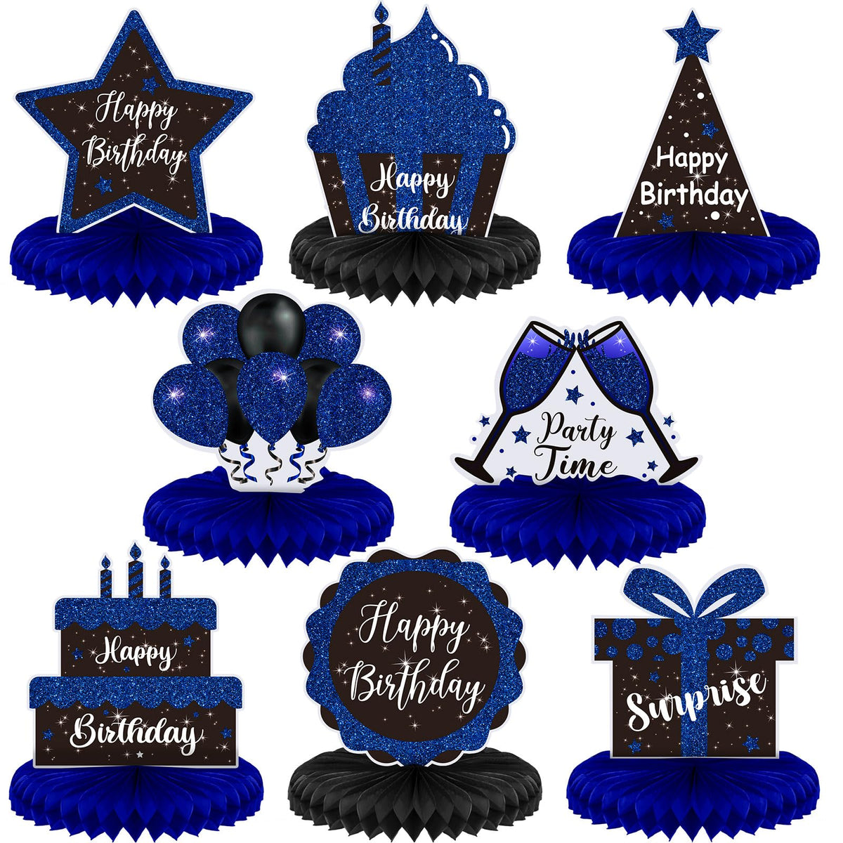 Yexiya blue and black birthday centerpiece honeycomb for stylish table decor and festive vibes