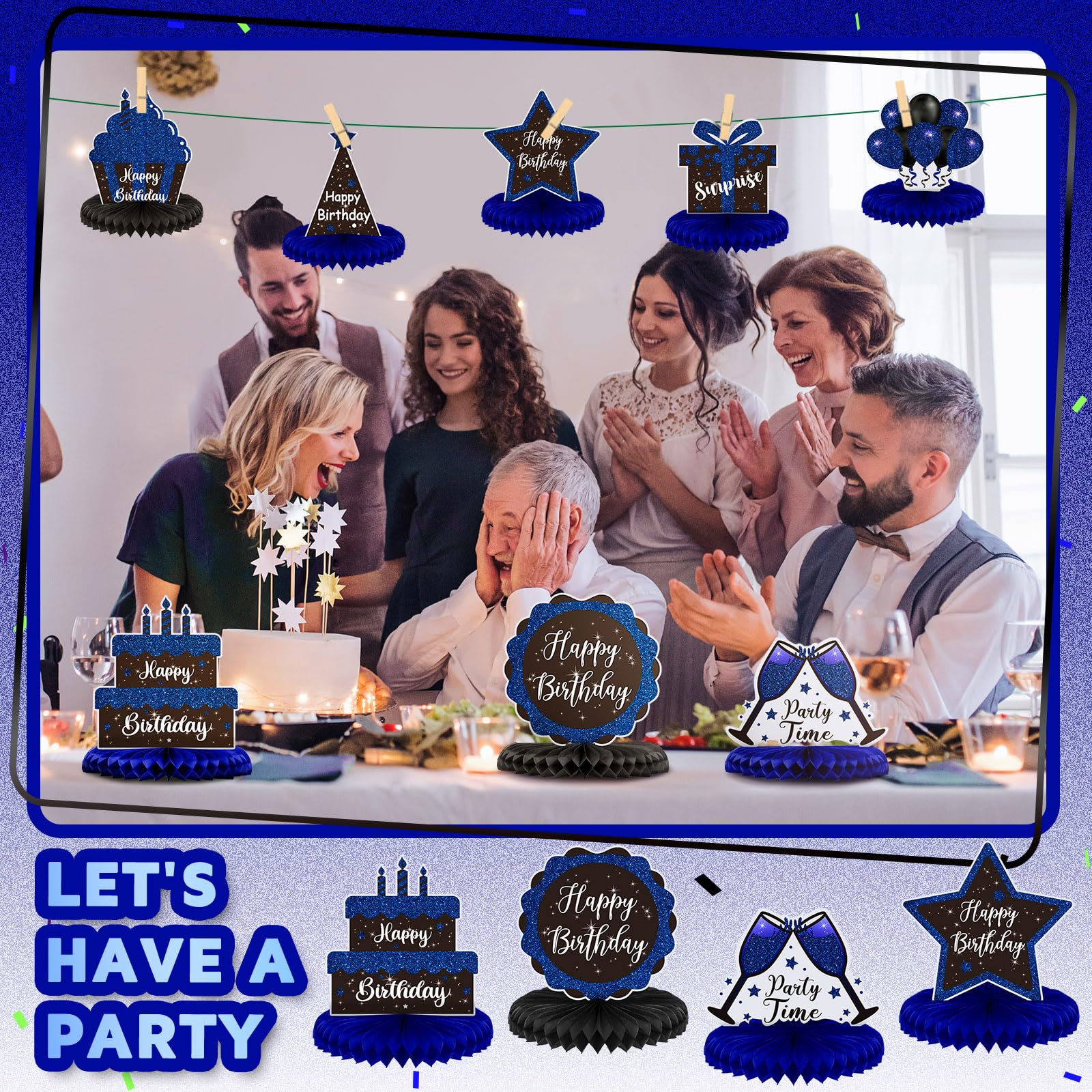 Yexiya blue birthday table topper honeycomb with sturdy design for parties