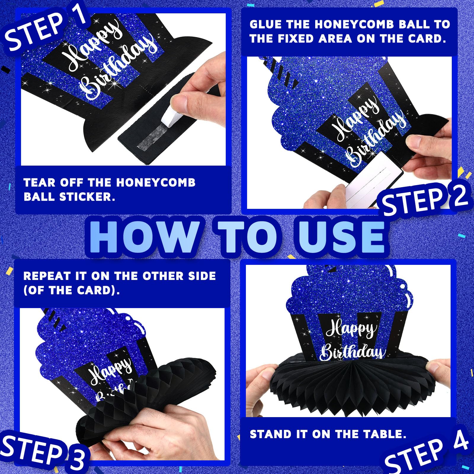 Yexiya 8-piece centerpiece set enhances photos with blue and black accents