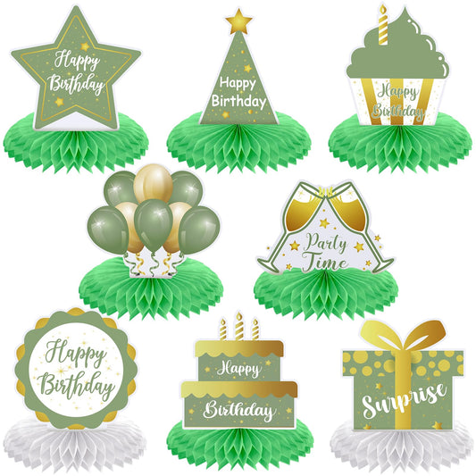 Yexiya sage green birthday centerpiece with cake design for festive tables