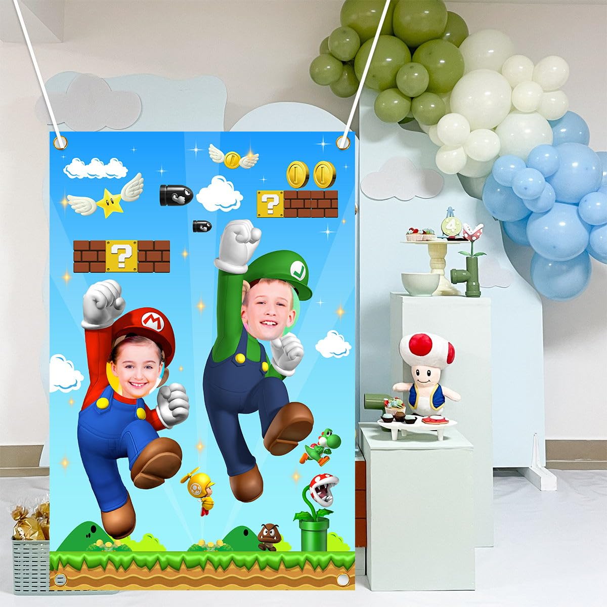 YEZHENSS Mario photo backdrop brings festive smiles to any doorway