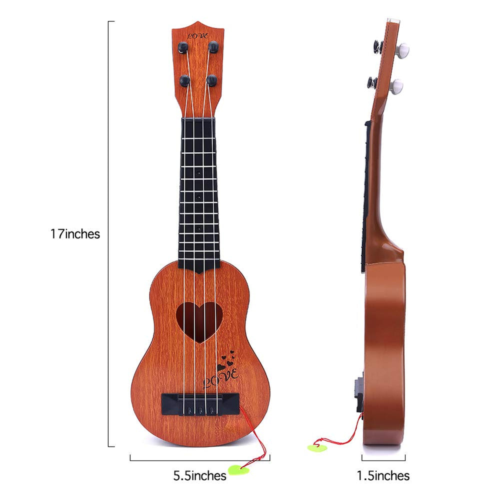 YEZI Kids ukulele brown compact size, easy to carry during playtime.