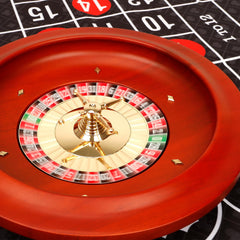 Ygebet solid wood roulette wheel close-up, shows craftsmanship and texture.