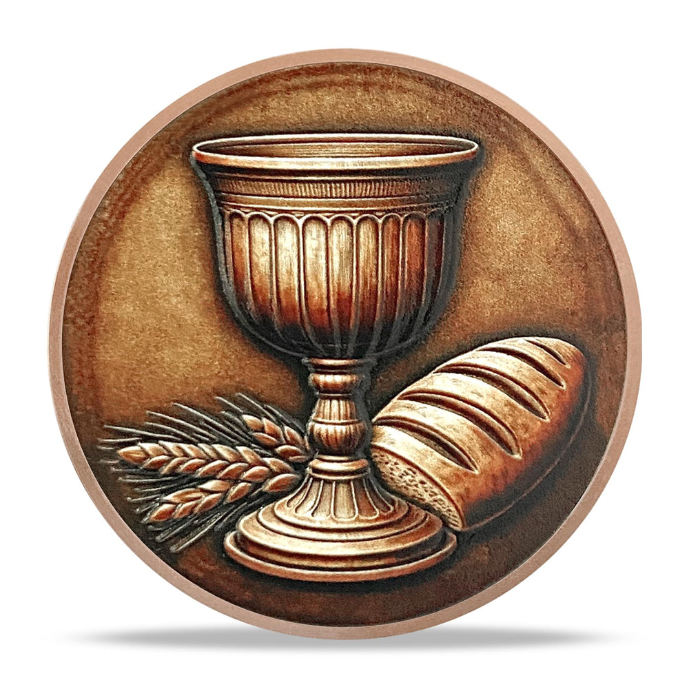 YGLLSSY Last Supper coin features antique bronze finish with intricate detailing and timeless elegance.