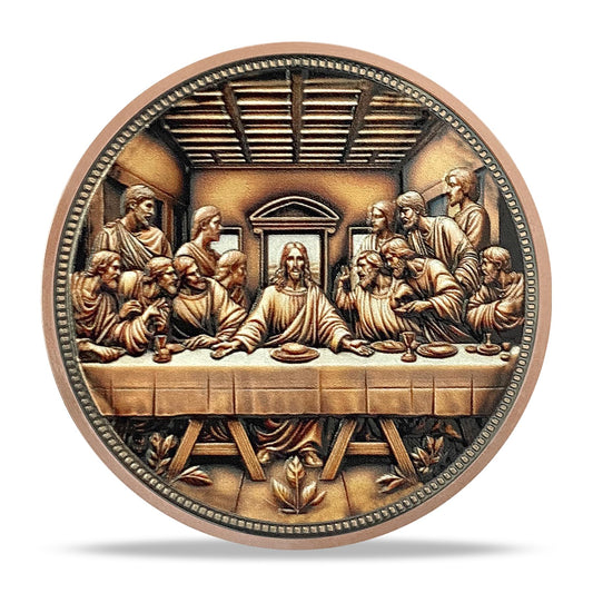 YGLLSSY Last Supper coin reverse shows chalice and bread, evoking Eucharist symbolism for daily prayer.