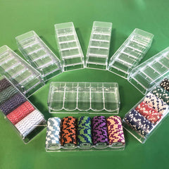 YH Poker table accessories feature transparent, stackable trays for space-saving on busy tables