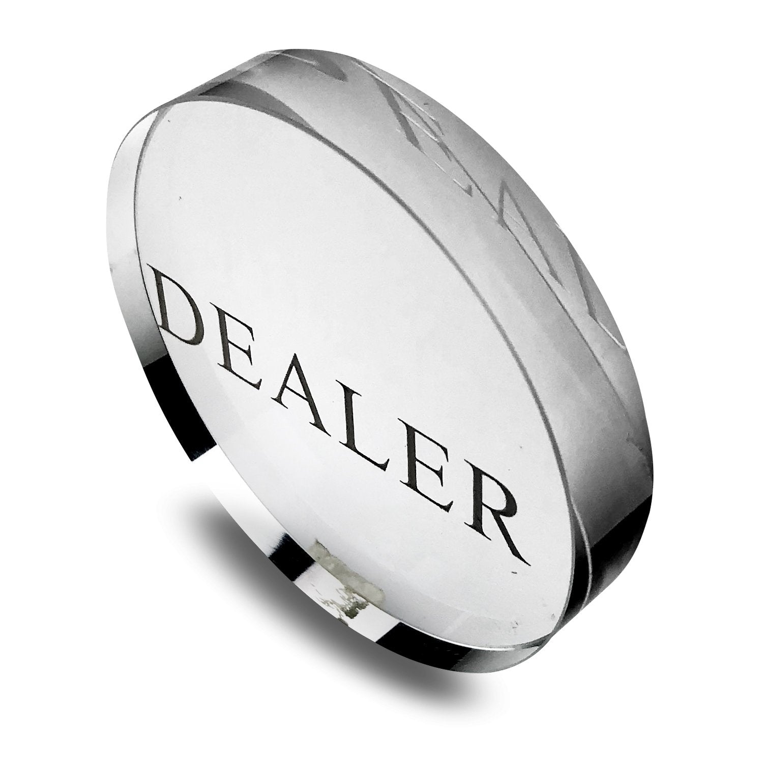 YH Poker Transparent Dealer Button, crystal top view with DEALER engraving for tournaments