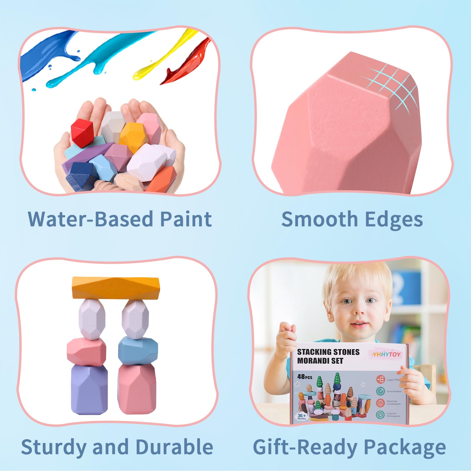 YHHYTOY safe durable wood with smooth edges for little hands.