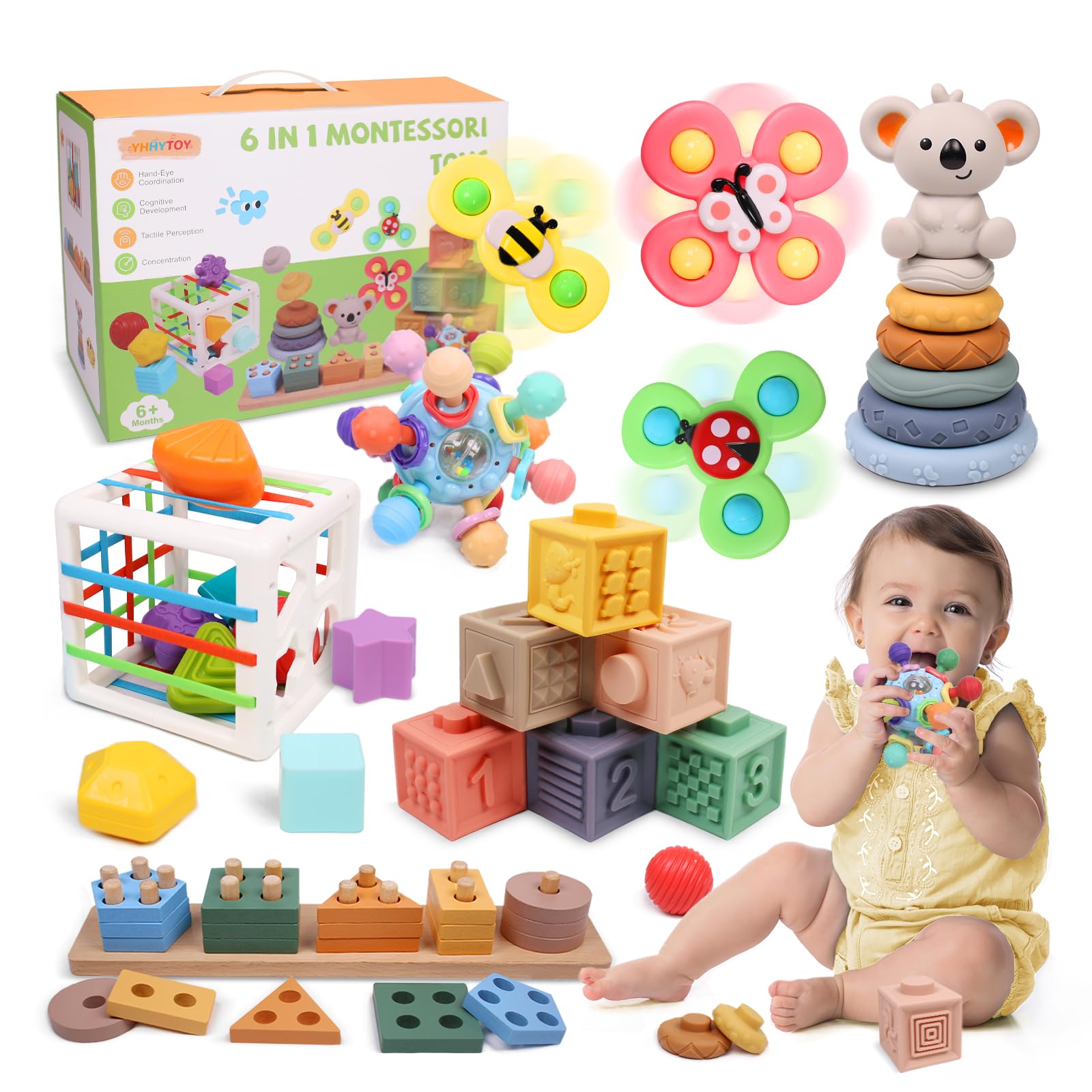 YHHYTOY soft stacking blocks for safe grasping and sensory exploration.