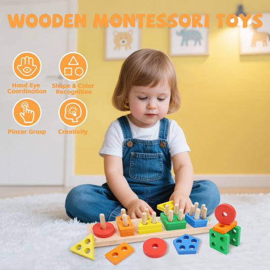 YHHYTOY wooden shape sorter for toddlers to build color and shape recognition