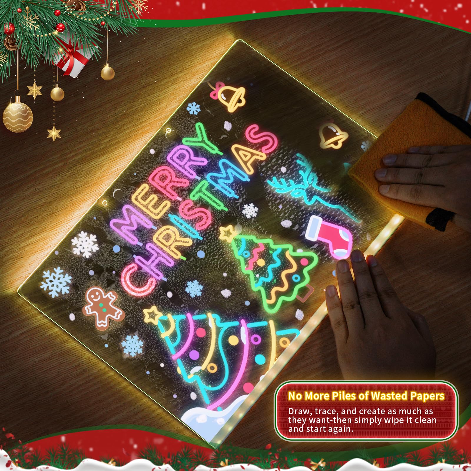 Scratch-resistant acrylic surface supports repeated doodling and easy cleaning.