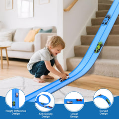 YHXKJ 1:64 diecast cars racing on flexible track.