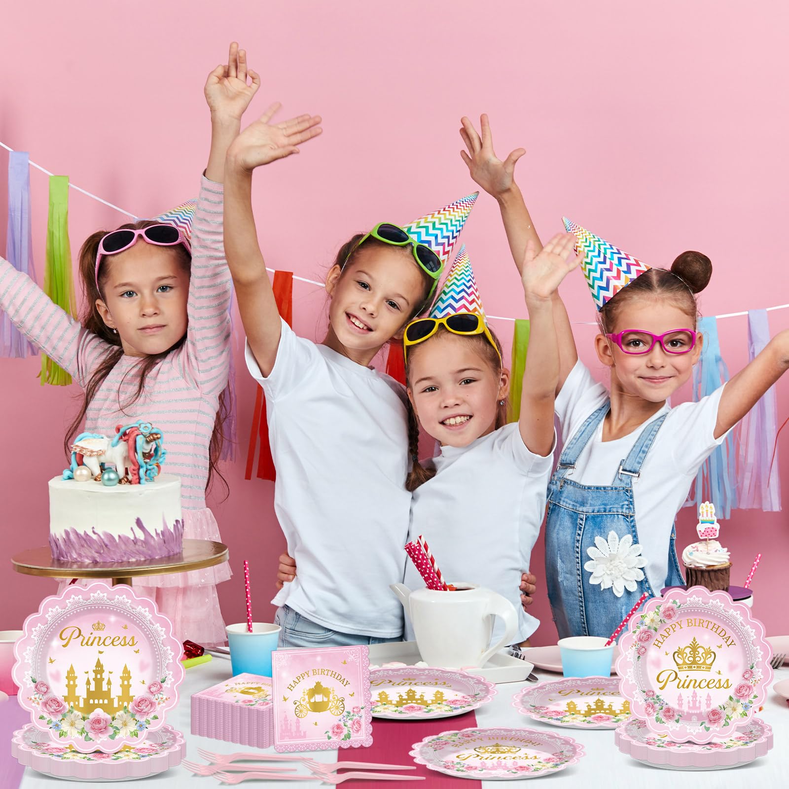 Yiaoyinnz disposable princess tableware simplifies cleanup after party.