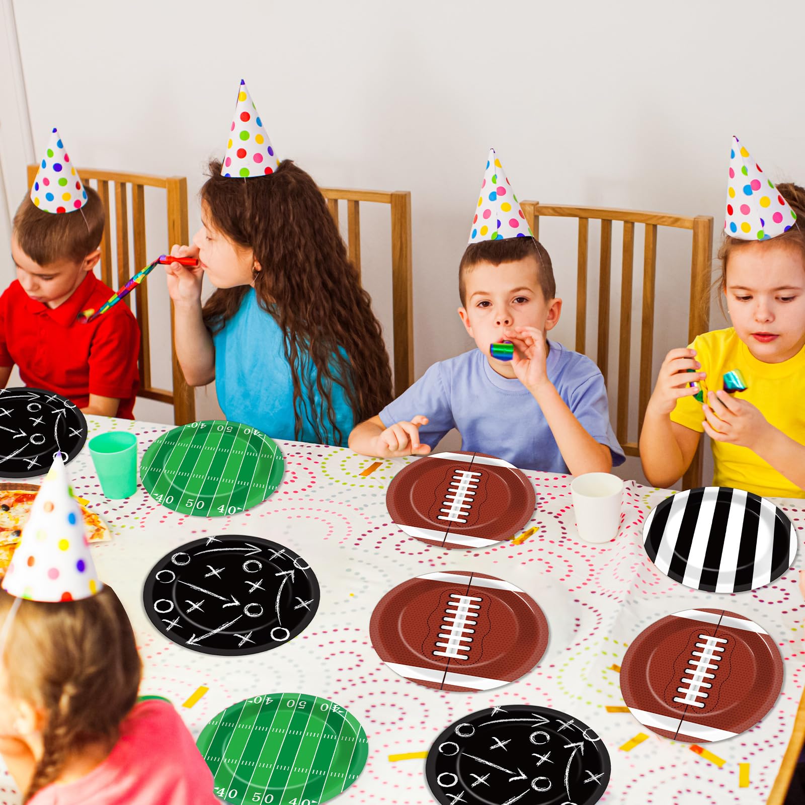 Yiaoyinnz 60-pack football plates ready for large gatherings.