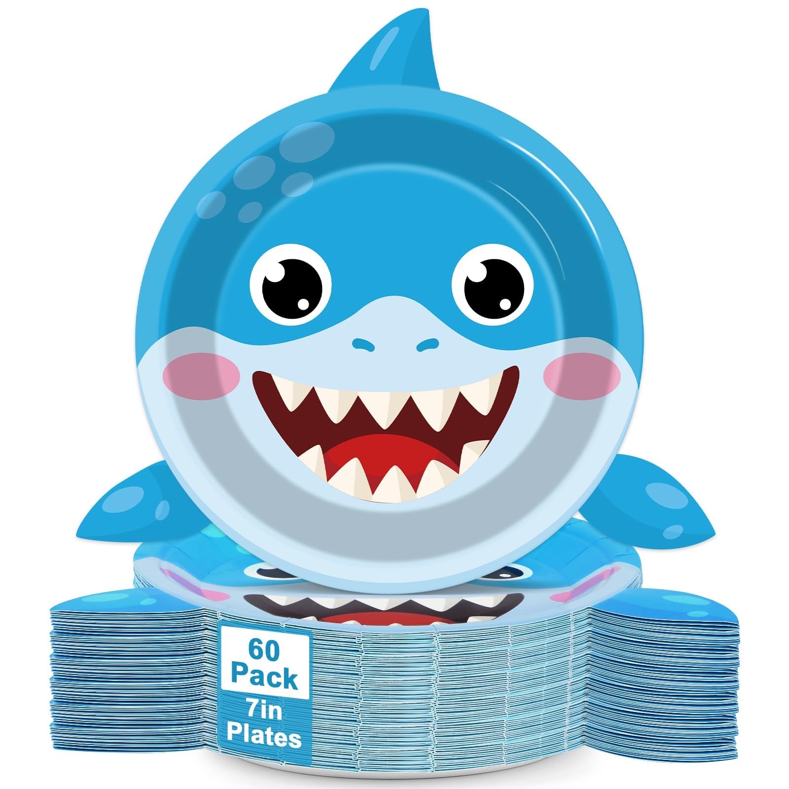 Yiaoyinnz ocean shark plates for 60 guests, sturdy and party-ready.