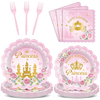 Yiaoyinnz princess scalloped 9-inch plates bring sturdy elegance to a pink party setting.